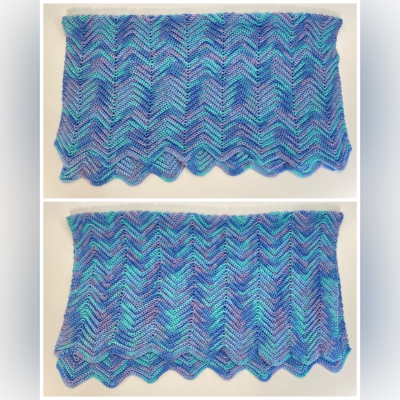 Mermaid Ripple Afghan Space Dyed Zig Zag Handmade Crochet Lap Blanket 35 x 41 - Picture 4 of 8